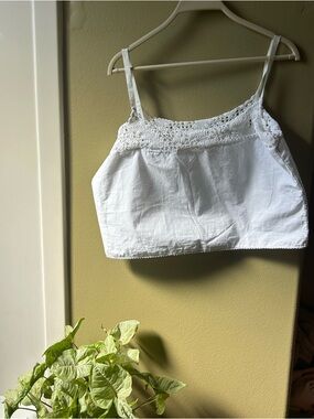 White Crochet Trim Cami Tank Top